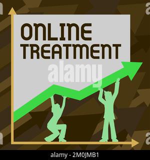 Text wird angezeigt Online-Bestrahlung wird geschrieben. Geschäftsideenlieferung psychischer Gesundheitsberatung über das Internet Stockfoto