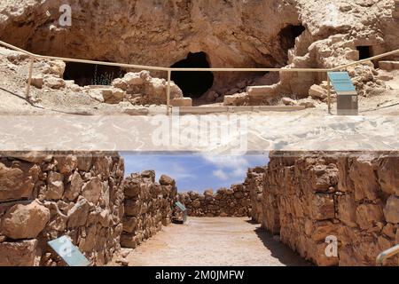 Masada ist eine Festung in Israel, die die Ruinen der letzten Festung des Königreichs Israel umgibt, bevor sie von den Römern vollständig zerstört wurde. Stockfoto