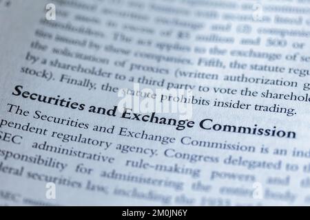 Ein Teil, der sich auf die Securities and Exchange Commission, SEC, bezieht und im Lehrbuch zum rechtlichen Geschäftsrecht verfasst ist Stockfoto