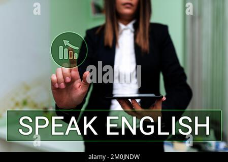 Textunterschrift mit englischen Sprachkenntnissen. Business Concept Study Another Foreign Language Online Verbal Courses Stockfoto