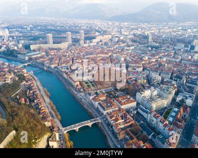 Grenoble aus der Vogelperspektive Stockfoto