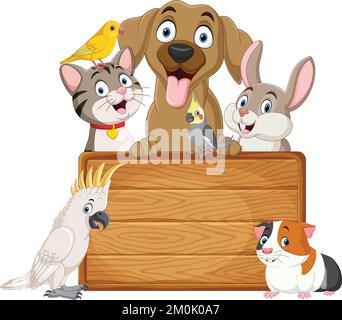 Niedliche Cartoon-Tierkollektion mit leerem Schild auf der Tafel Stock Vektor