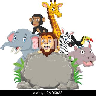 Afrikanische Tiere mit einem Blankosteinzeichen Stock Vektor