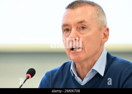 Genf. 6.. Dezember 2022. Willie WALSH, Generaldirektor der IATA, stellt die Prognose vor, dass die Fluggesellschaften der Welt im Jahr 2023 am 6. Dezember 2022 in der IATA-Zentrale in Genf rentabel sein werden. Kredit: Tadayuki YOSHIKAWA/Aviation Wire/AFLO/Alamy Live News Stockfoto