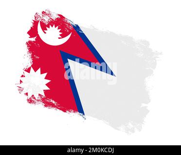 Mit Pinseln bemalte Flagge von nepal auf weißem Hintergrund Stockfoto