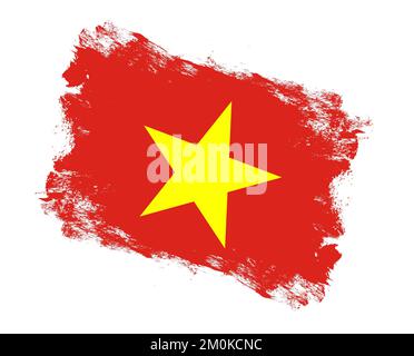 Streichpinsel-gemalte Flagge von vietnam auf weißem Hintergrund Stockfoto