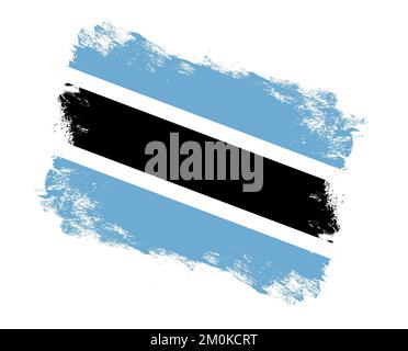 Mit Pinseln bemalte Flagge von botsuana auf weißem Hintergrund Stockfoto