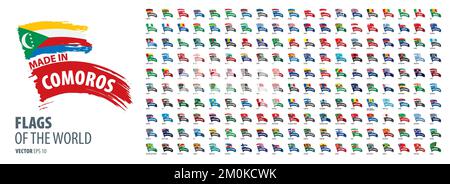 Eine Reihe von Vektor-Symbolen mit Flaggen von Ländern und mit der Inschrift hergestellt in Stock Vektor