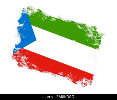 Streichpinsel-gemalte Flagge von Äquatorialguinea auf weißem Hintergrund Stockfoto