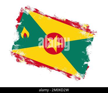 Mit Pinseln bemalte grenada-Flagge auf weißem Hintergrund streichen Stockfoto
