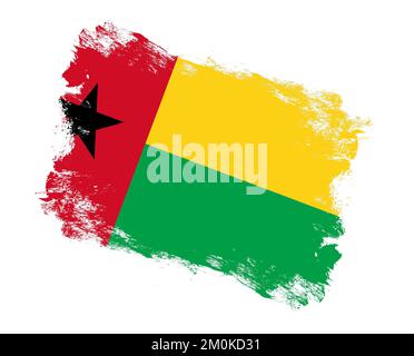 Mit Pinseln bemalte Guinea-bissau-Flagge auf weißem Hintergrund Stockfoto