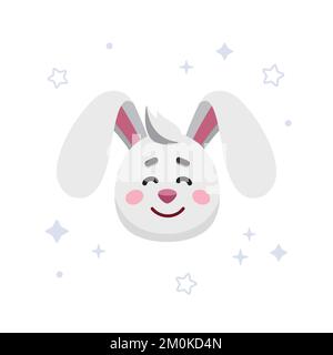 Kaninchenkopf. Hase mit Sternen, Kinderabbildung, Aufdruck für Kleidung. Symbol des Mondneujahrs. Vektorkartoon-Kaninchen. Charakter, Maskottchen, Symbol, Zeichen Stock Vektor