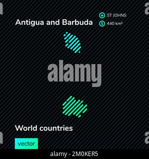 Vektorflachkarte von Antigua und Barbuda in grünen Farben auf schwarzem Hintergrund. Informationsbanner, Poster über Antigua und Barbuda Stock Vektor