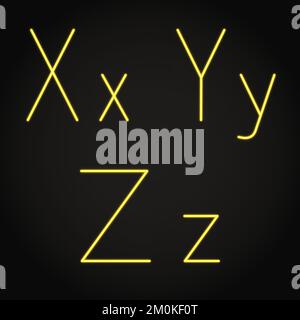 Leuchtende Neonbuchstaben X, Y und z. schimmernde Alphabetsymbole. Vektordarstellung. Stock Vektor