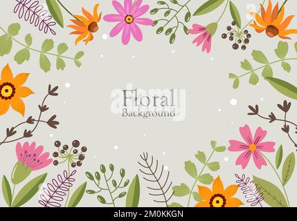 Flacher Blumenhintergrund mit Blättern in Abbildung Stock Vektor