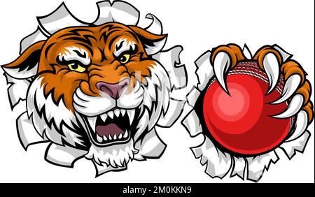 Tiger Cricket Ball Tiersport-Team Maskottchen Stock Vektor