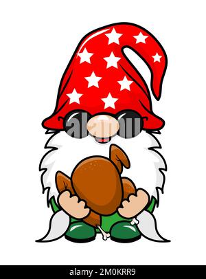 Bezaubernder Weihnachtszwerg mit geröstetem truthahn - Zwerg mit Weihnachtsmann-Keks. Nordischer Zwerg. Süße Weihnachts-Elfe mit Hut. Vektordarstellung für Winter Stock Vektor