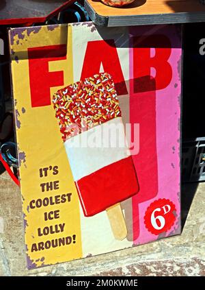 Lyons Fab Eiswürfel, Emaille 1960er-Werbespot, es ist die coolste Lolly überhaupt Stockfoto