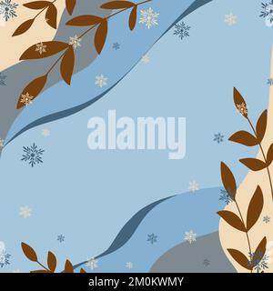 Abstrakter Winter-Bo-Hintergrund, moderne Cover-Farbe Blau. Farbenfrohes minimalistisches Design. Handgemalte Illustration. Stockfoto