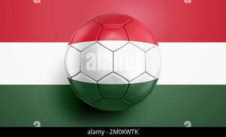 Ungarische Fußballflagge auf ungarischem Flaggenhintergrund. 3D Abbildung Stockfoto