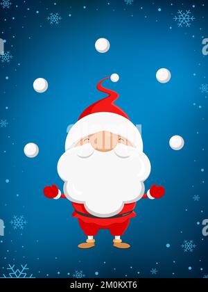 Der Weihnachtsmann jongliert mit Schneebällen. Vektordarstellung. Stock Vektor