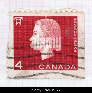 Foto einer kanadischen Briefmarke Queen Elizabeth II - 1962-63 - Cameo Ausgabeserie 1963 Stockfoto