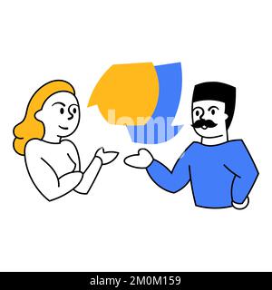 Vektordarstellung. Manager, Mitarbeiter mit Geschäftskommunikation und -Kooperation. Probleme lösen. Geschäftskonzept, Teamarbeit, Karriere Stock Vektor