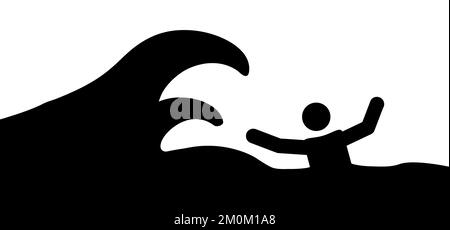 Tsunami-Warnung für Zeichentrickfilm, Schockwelle. Ein Tsunamis ist eine extrem hohe Welle aus dem Meer, die unerwartet die Küste überflutet, in der Regel verursacht durch einen Stockfoto