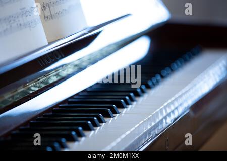 Berlin, Deutschland. 07.. Dezember 2022. Die Schlüssel eines Klaviers. Kredit: Viola Lopes/dpa/Alamy Live News Stockfoto