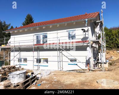 Neubaustelle mit Fertigputz Stockfoto