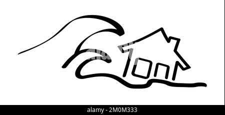 Tsunami-Warnung für Zeichentrickfilm, Schockwelle. Ein Tsunamis ist eine extrem hohe Welle aus dem Meer, die unerwartet die Küste überflutet, in der Regel verursacht durch einen Stockfoto