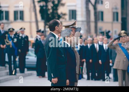 Japanischer Kaiser Akihito besucht Rom, Italien 1993 Stockfoto