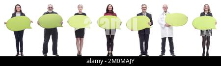 Gruppe erfolgreicher Geschäftsleute mit Kommentaren Stockfoto