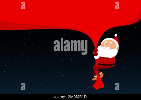 Der Weihnachtsmann zieht einen Sack mit Geschenken. Vektordarstellung. Stock Vektor