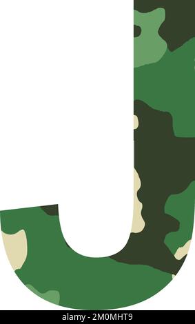 Englisches Alphabet Buchstabe J, Khaki-Stil isoliert auf weißem Hintergrund - Vektor-Illustration Stock Vektor