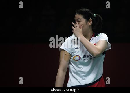 Bangkok, Thailand. 07.. Dezember 2022. Zheng Yu aus China in Aktion während des Doppel-Badminton der Frauen bei den HSBC BTW World Tour Finals 2022 im Nimibutr Stadion in Bangkok. Das Ergebnis ist Chen Qing Chen und Jia Yi Fan gewinnen Zhang Shu Xian und Zheng Yu 2-1 (21-18, 17-21, 21-14) Guthaben: SOPA Images Limited/Alamy Live News Stockfoto