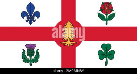 Draufsicht der Flagge Montreal, Quebec Kanada. Kanadisches Reise- und Patriotskonzept. Kein Fahnenmast. Plane Layout, Design. Flaggenhintergrund Stockfoto