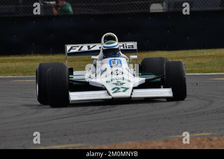 Mark Hazell, Williams FW07B, Frank Williams Memorial Trophy for Masters Racing Legends, zwei zwanzig-Minuten-Rennen über das Wochenende in den 1970er und 1980er Jahren Stockfoto