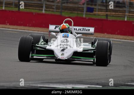 Mike Cantillon, Williams FW07, zwei zwanzig-Minuten-Rennen am Wochenende für F1-Maschinen aus den 1970er und 1980er Jahren, auf der gesamten Grand-Prix-Strecke, aufgeteilt in Stockfoto