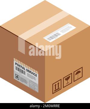 Isometrisches Pappkarton-Symbol. Versiegeltes Lieferpaket Stock Vektor