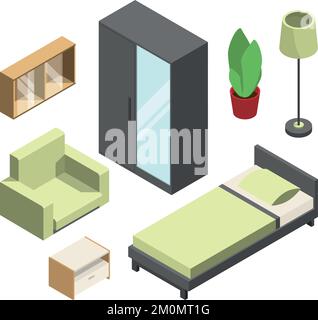 Schlafzimmermöbel. Moderne isometrische Elemente für zu Hause Stock Vektor