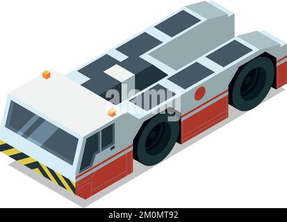 Pushback-Traktor. Isometrisches Flughafenfahrzeug. Transportsymbol Stock Vektor