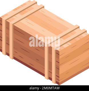 Frachtcontainer aus Holz. Isometrisches Kistensymbol für Karikatur Stock Vektor