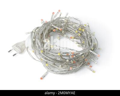 Gerollte led-weihnachtsleuchten, isoliert auf Weiß Stockfoto