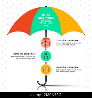 Infografik-Vorlage mit Symbolen und 3 Optionen oder Schritten. Schirm. Kann für Workflow-Layout, Diagramm, Banner, webdesign verwendet werden. Vektordarstellung Stock Vektor