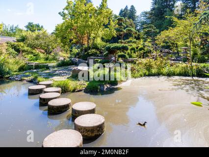 Nantes, Frankreich - 19. September 2022: Die Insel Versailles ist eine künstliche Insel am Erdre, die in einem japanischen Garten mit t angelegt ist Stockfoto