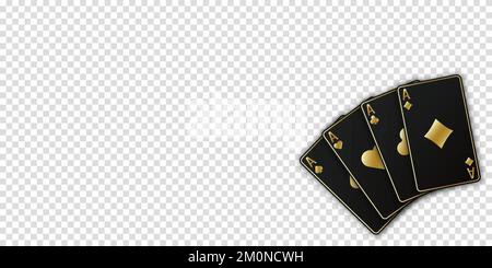 Ein Fan von Spielkarten, bestehend aus vier schwarzen und goldenen Pik-Ass, Diamanten, Clubs, Herzen. Vektor-Illustrations-Poker und Casino von allen Ass Stock Vektor