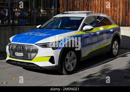 Polizeiauto-Straße Moritz Municipal Police, Schweiz, Europa Stockfoto