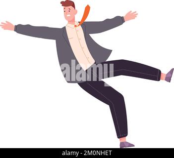 Mann im Anzug rutscht aus und fällt um. Arbeitsproblemkrise auf weißem Hintergrund isoliert Stock Vektor