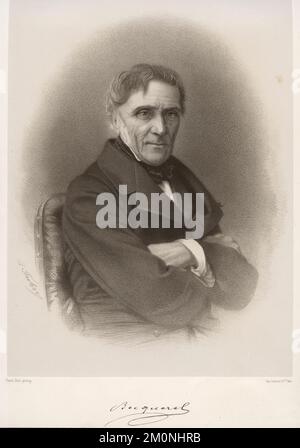 Porträt des französischen Wissenschaftlers Antoine César Becquerel (1788-1878), um 1865. Kupferstich nach einer Fotografie von Pierre Petit (1832 - 1909) Stockfoto